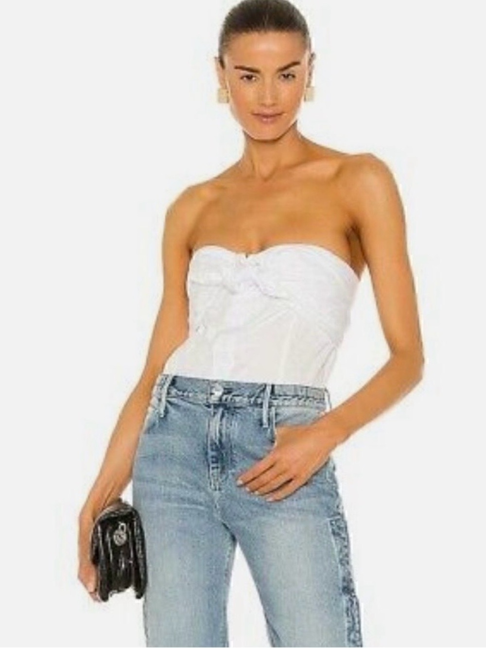 RTA Leia Strapless White cotton Tie-Front button up Bustier Top blouse, size S